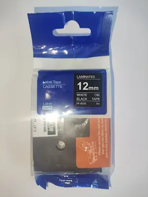 COMPATIBLE BROTHER TZ-335 TAPE - 12MM - WHITE ON BLACK - 8 METRES